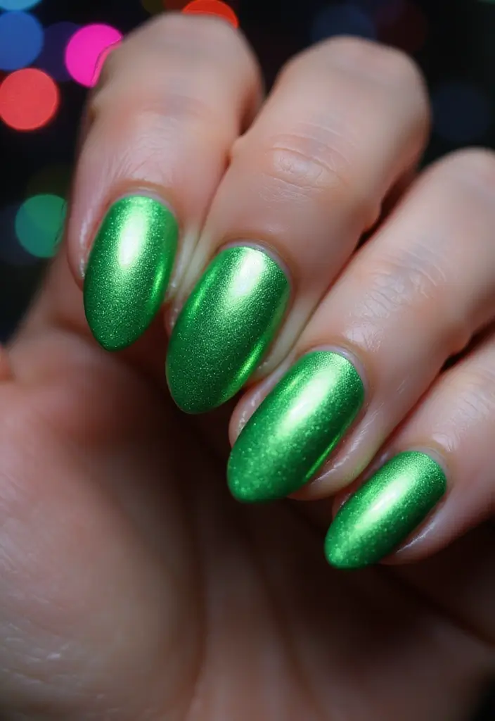 28 Party-Ready Metallic Nail Styles to Celebrate New Year’s in Style! - 6. Neon Green Metallic