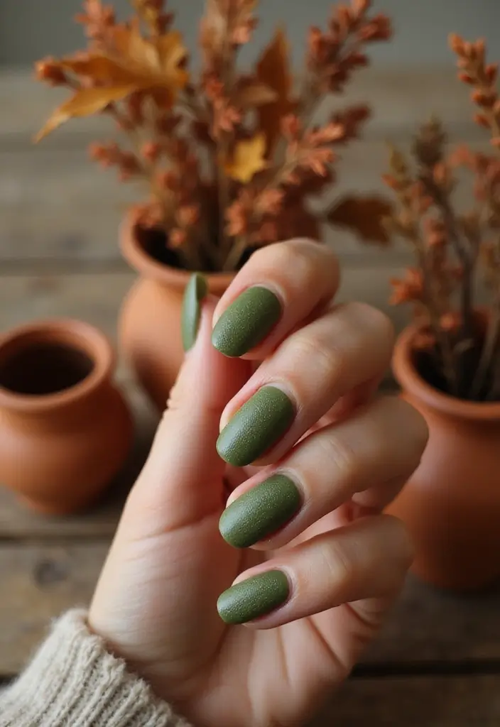 28 September Nail Colors That Set the Tone for Fall - 3. Earthy Olive Green