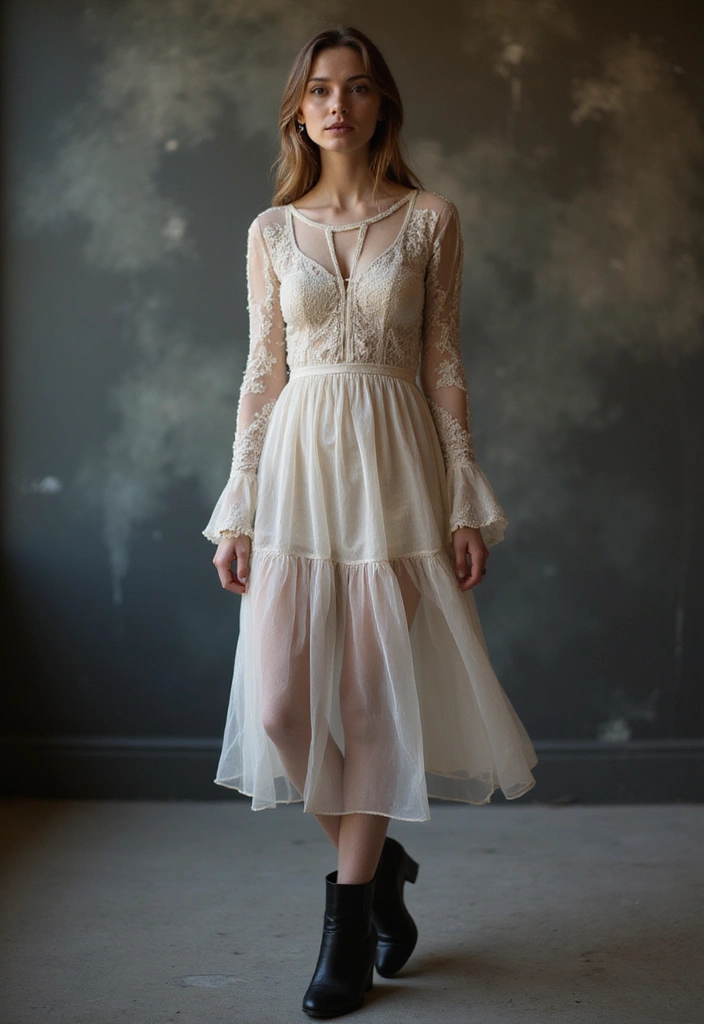 29 Edgy October Dress Looks to Try With Boots - 13. Sheer Overlay Dress