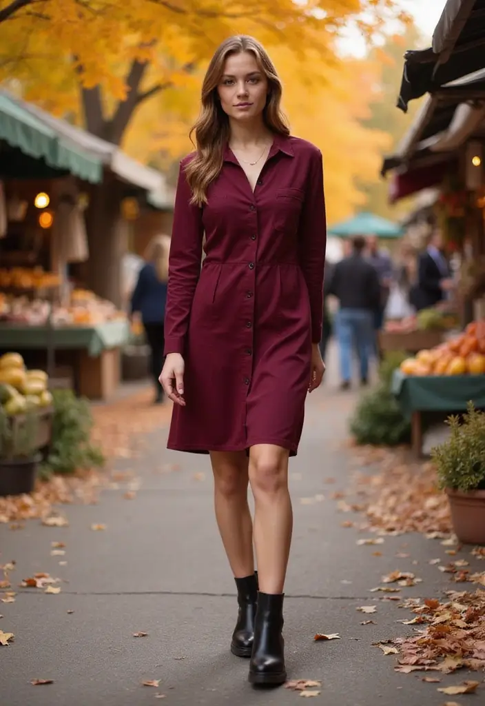 29 Edgy October Dress Looks to Try With Boots - 20. Shift Dress with Ankle Boots