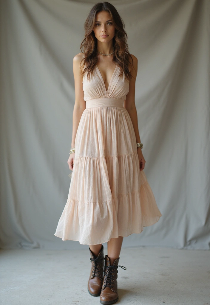 29 Edgy October Dress Looks to Try With Boots - 27. Pleated Dress with Boots