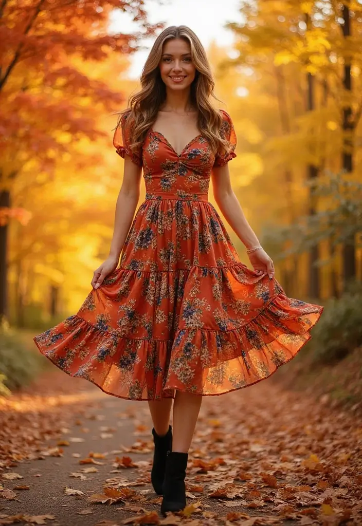 29 Edgy October Dress Looks to Try With Boots - 28. Ruffled Hem Dress