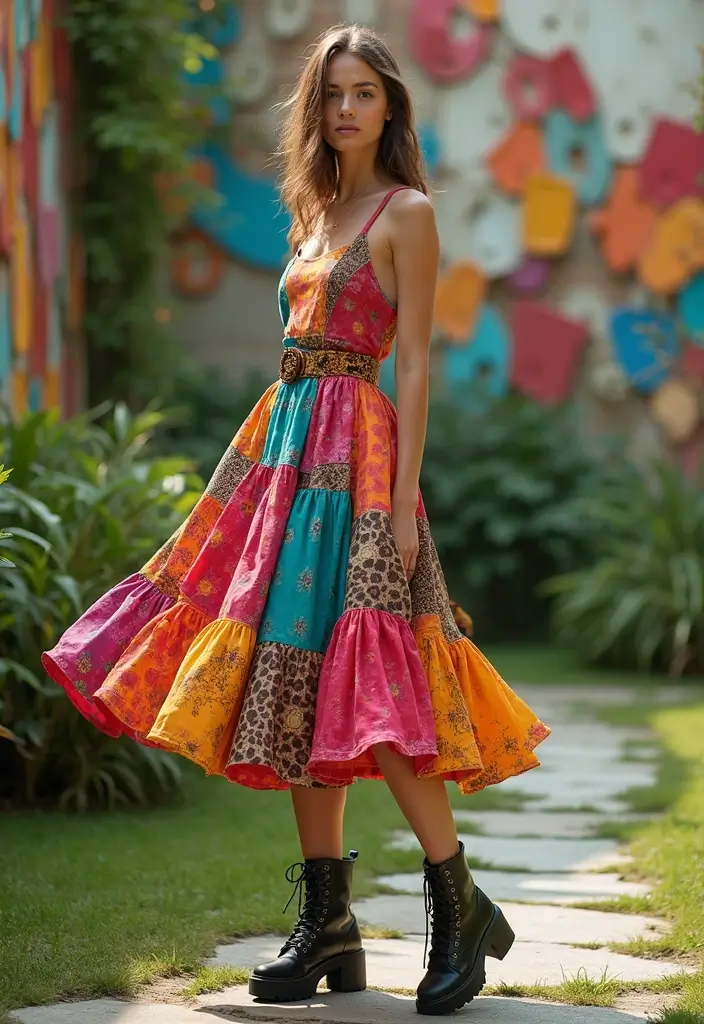 29 Edgy October Dress Looks to Try With Boots - 29. Patchwork Dress