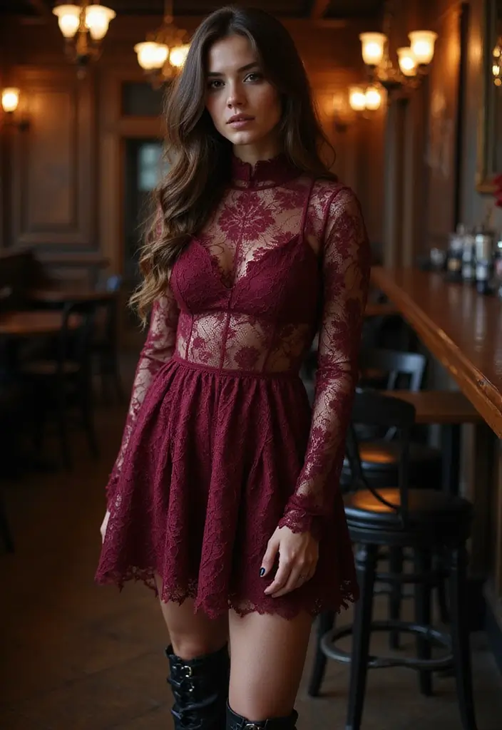 29 Edgy October Dress Looks to Try With Boots - 5. Lace Overlay Dress