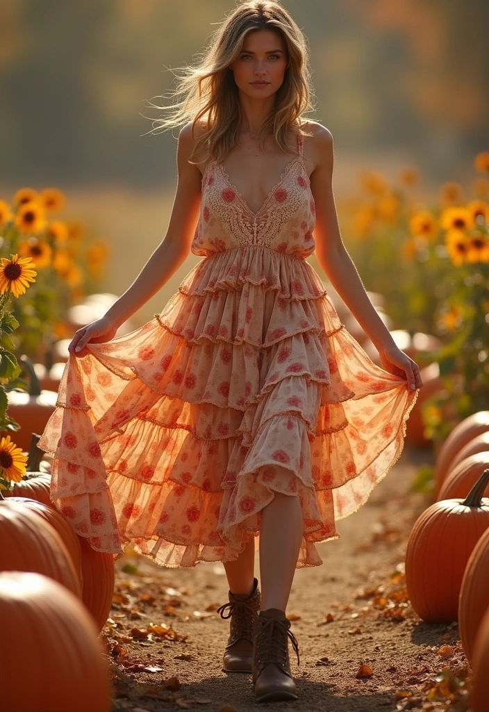 29 Edgy October Dress Looks to Try With Boots - 6. Tiered Ruffle Dress