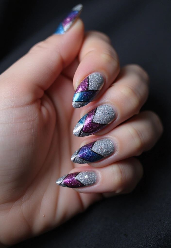 30 Bold Glitter Nail Looks That Shine in Every Outfit - 14. Geometric Glitter Patterns