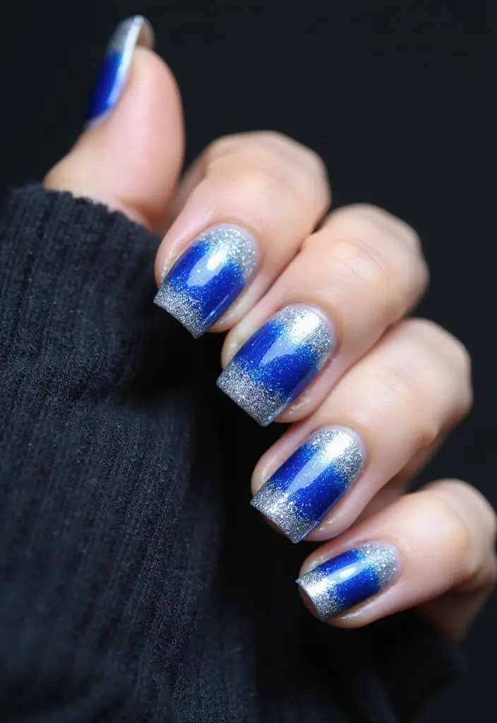 30 Bold Glitter Nail Looks That Shine in Every Outfit - 2. Bold Blue and Silver Twist