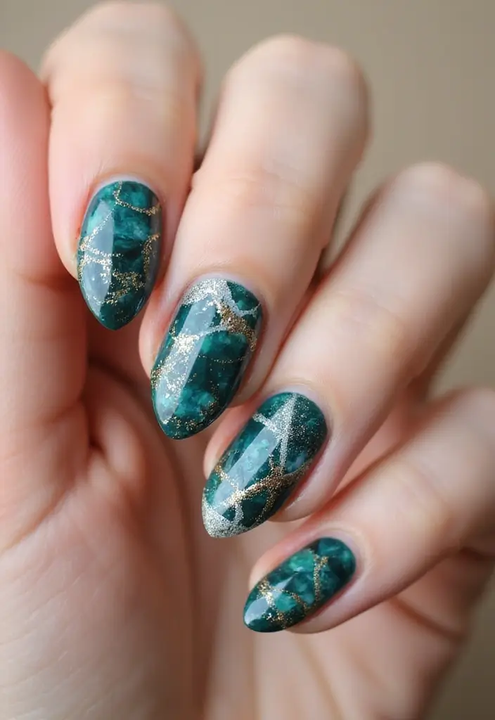30 Bold Glitter Nail Looks That Shine in Every Outfit - 25. Bold Marble Glitter