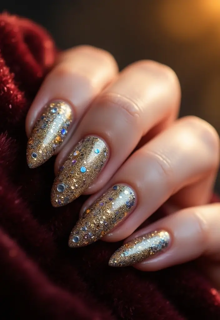 30 Bold Glitter Nail Looks That Shine in Every Outfit - 29. Glamorous Brocade Nails