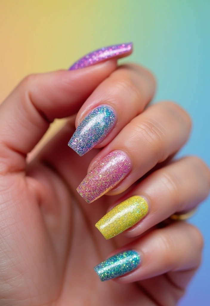 30 Bold Glitter Nail Looks That Shine in Every Outfit - 4. Rainbow Glitter Party