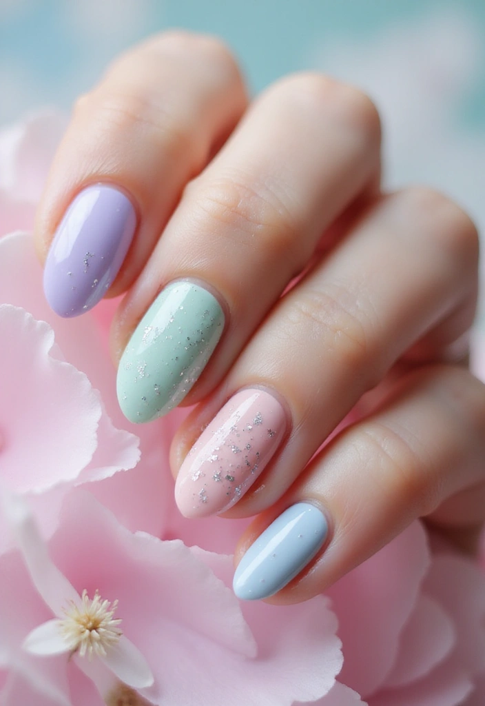 30 Bold Glitter Nail Looks That Shine in Every Outfit - 7. Pretty Pastel Glitter