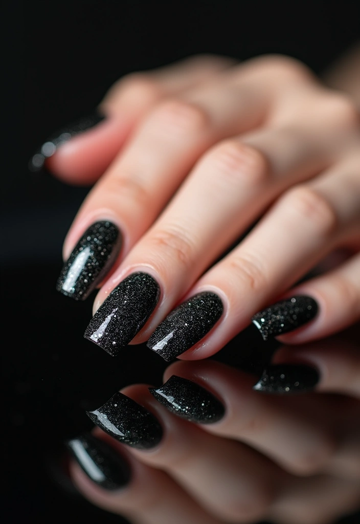 30 Bold Glitter Nail Looks That Shine in Every Outfit - 8. Glamorous Black Glitter