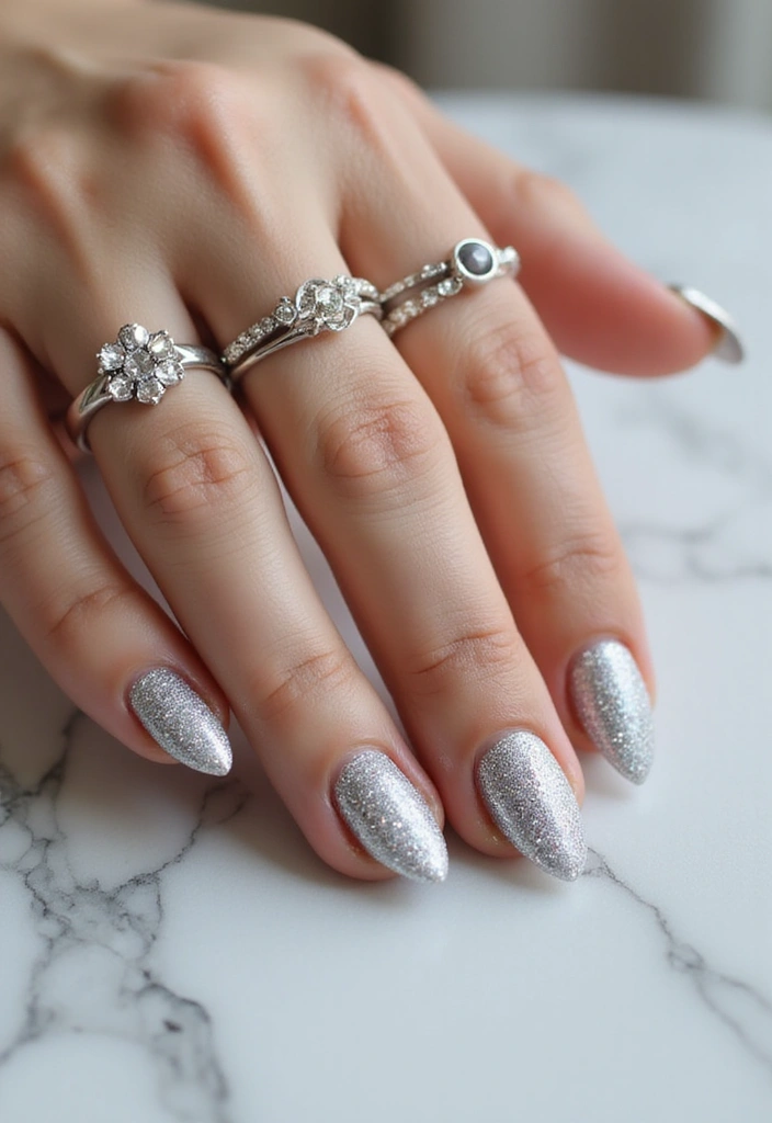 30 Bold Glitter Nail Looks That Shine in Every Outfit - 9. Elegant Silver Sparkle