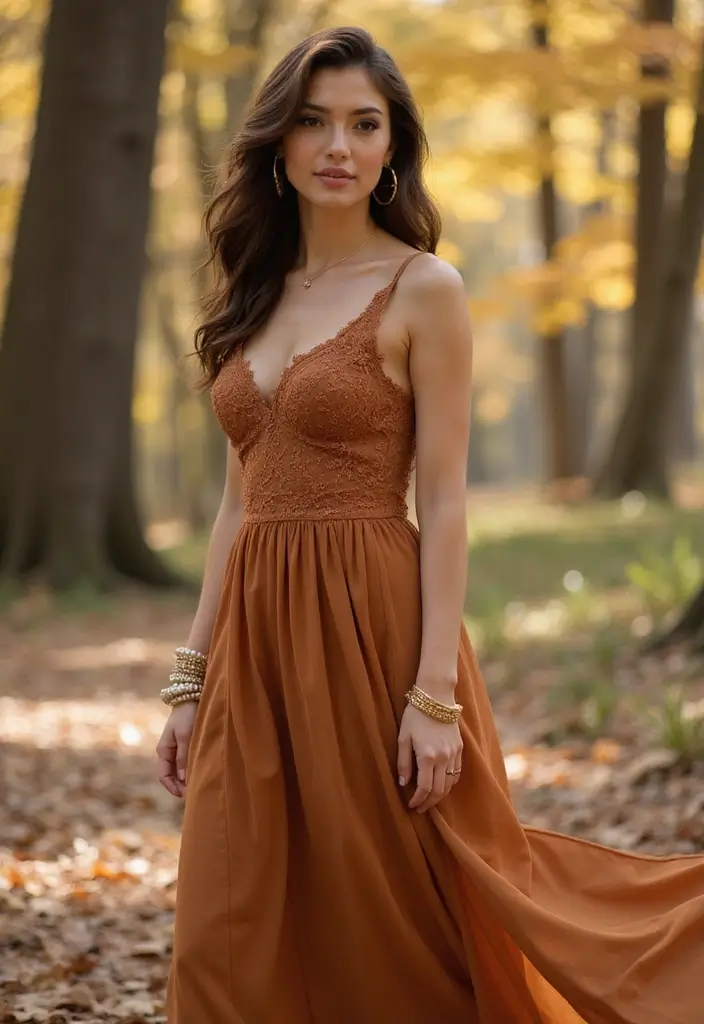 30 Cocktail Dress Outfits That Nail Party-Ready Fashion - 11. Earthy Tones for Fall