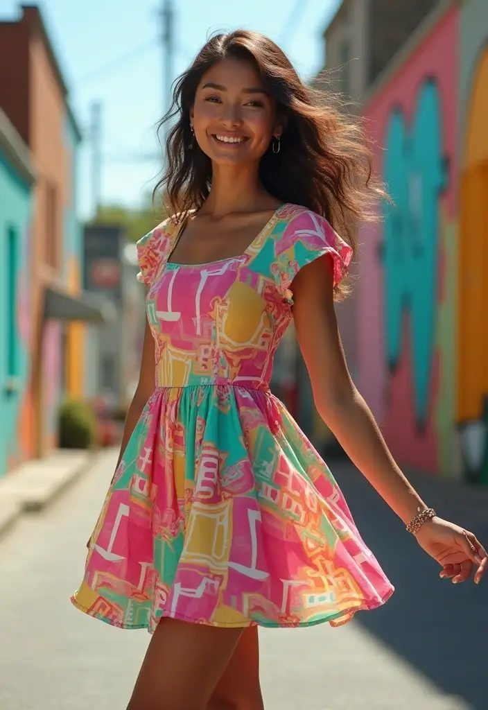 30 Cute Mini Dresses Perfect for Any Season - 20. Bold Patterned Mini Dresses