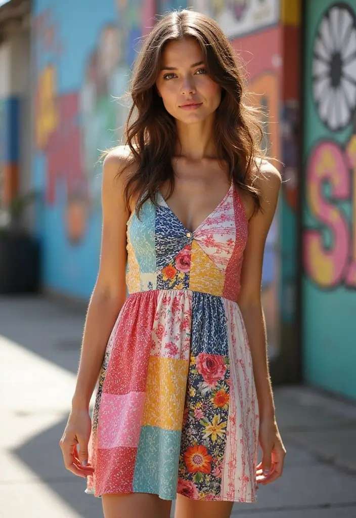 30 Cute Mini Dresses Perfect for Any Season - 9. Patchwork Mini Dresses for Quirky Vibes