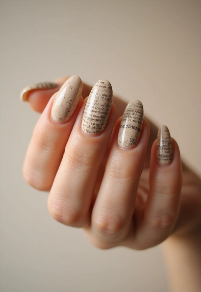 30 Fresh Nail Designs to Kick Off January in Style - 13. Vintage Newspaper Print