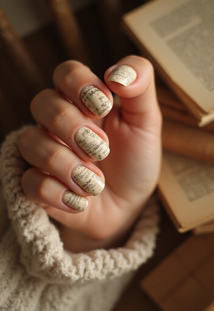30 Fresh Nail Designs to Kick Off January in Style - 25. Vintage Book Page Nails
