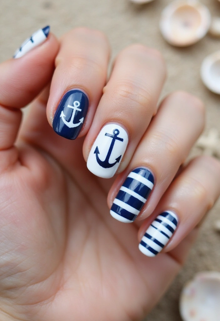 30 Fresh Nail Designs to Kick Off January in Style - 26. Classic Navy and White Nautical
