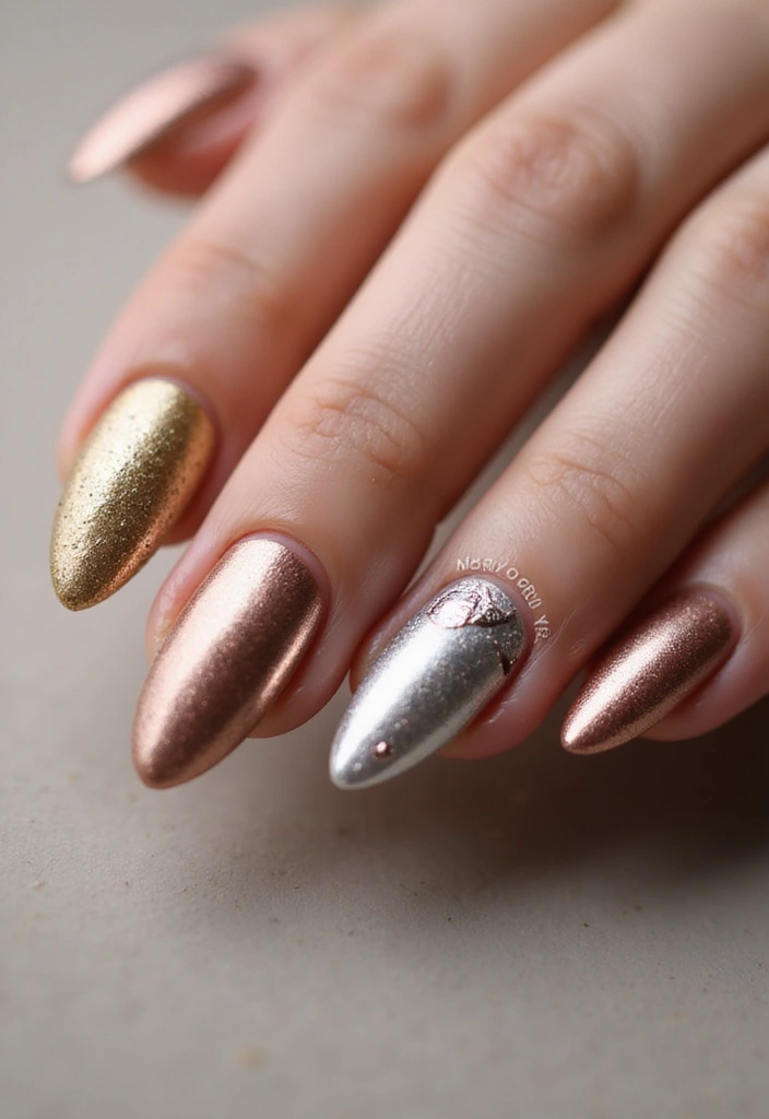30 Gorgeous Almond Nail Designs That Look Chic on Everyone - 11. Metallic Shine