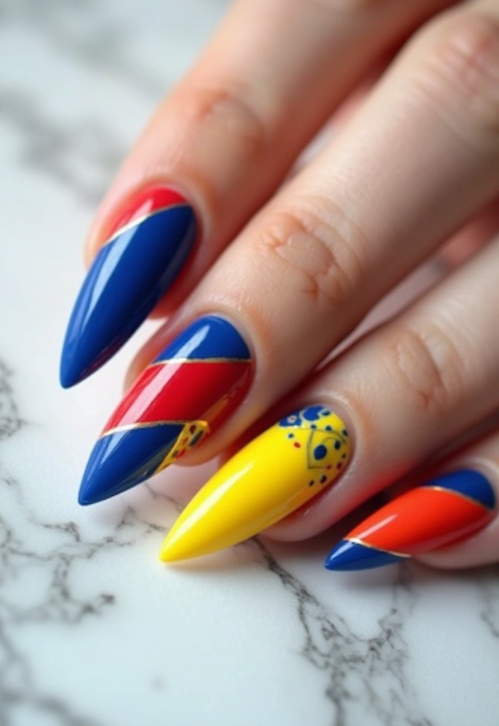 30 Gorgeous Almond Nail Designs That Look Chic on Everyone - 15. Color Blocking for a Bold Statement