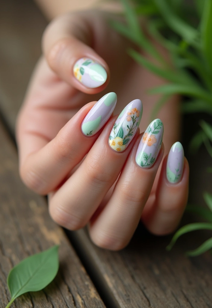 30 Gorgeous Almond Nail Designs That Look Chic on Everyone - 18. Nature-Inspired Nail Art