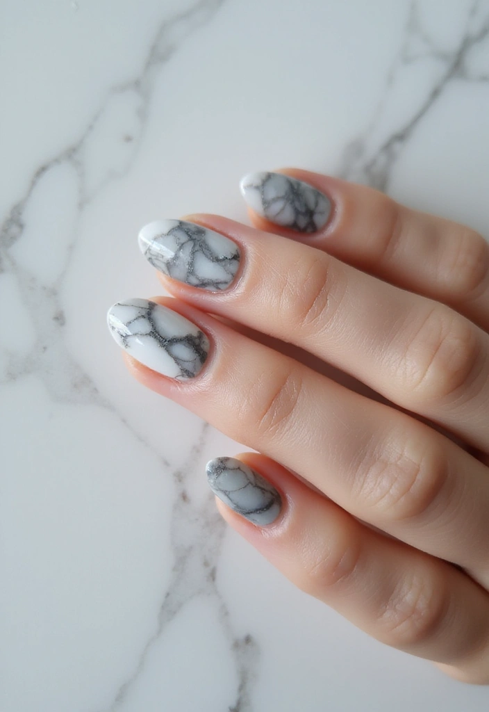 30 Gorgeous Almond Nail Designs That Look Chic on Everyone - 20. Marble Effect for Elegance