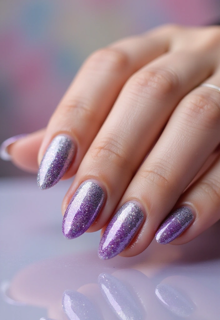 30 Gorgeous Almond Nail Designs That Look Chic on Everyone - 24. Ombre Glitter Fade