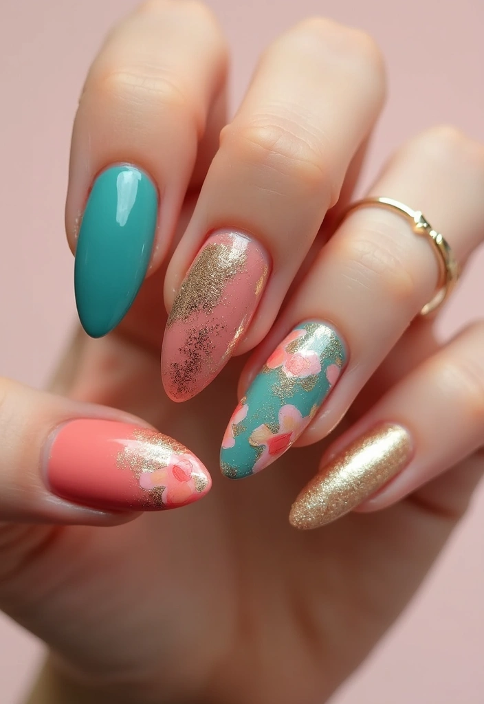 30 Gorgeous Almond Nail Designs That Look Chic on Everyone - 26. Mixed Media Nail Art