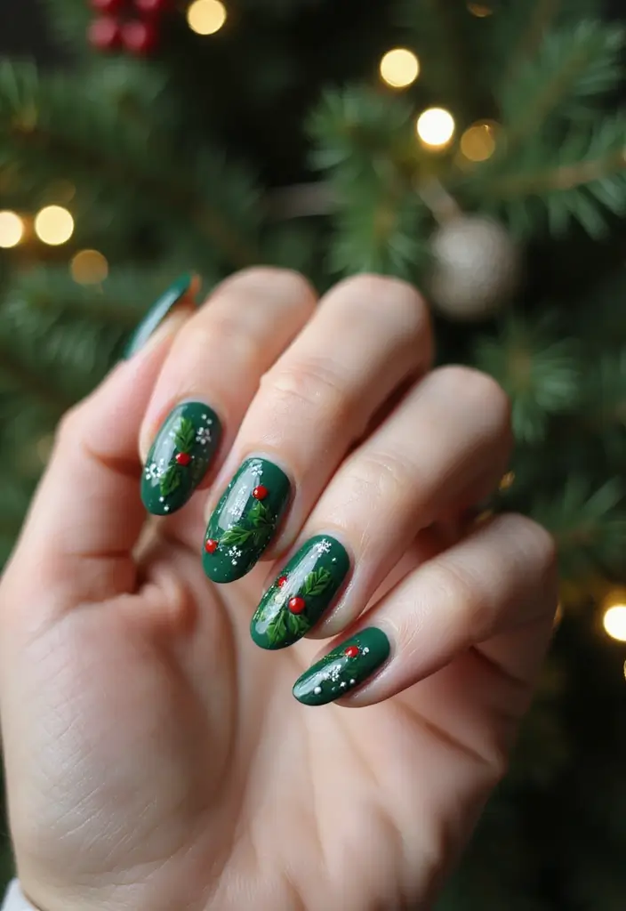 30 Holiday Nail Designs to Sparkle All December - 13. Festive Holly and Berries