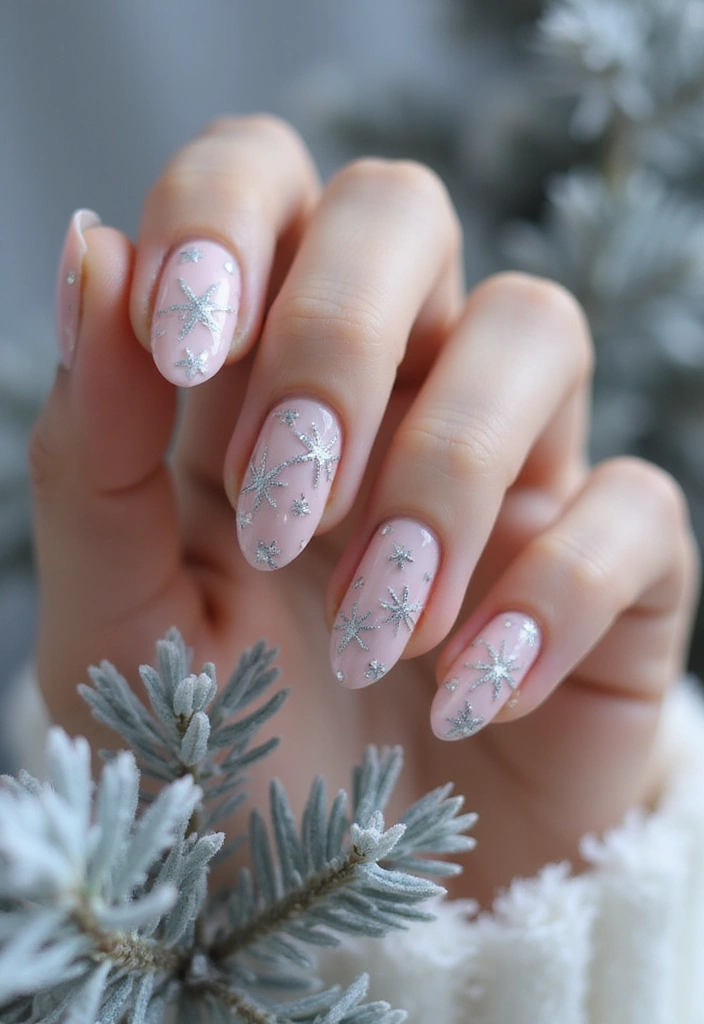 30 Holiday Nail Designs to Sparkle All December - 14. Glimmering Silver Snowflakes