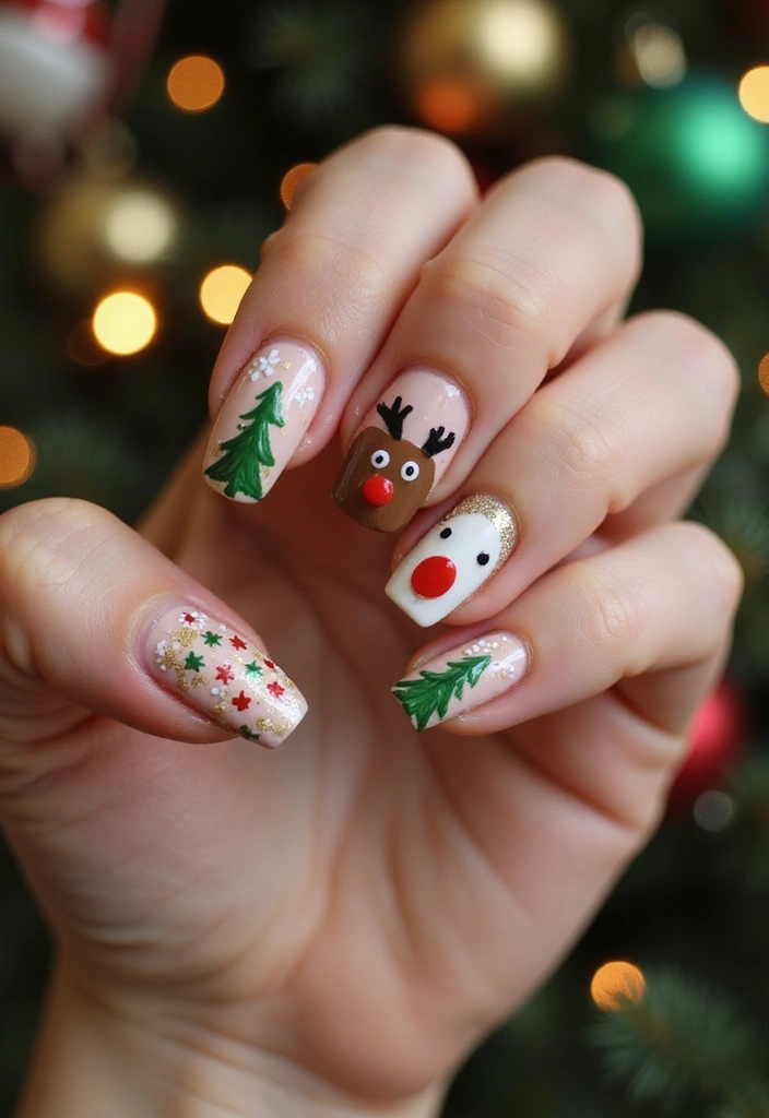 30 Holiday Nail Designs to Sparkle All December - 18. Fun Rudolph Nail Art
