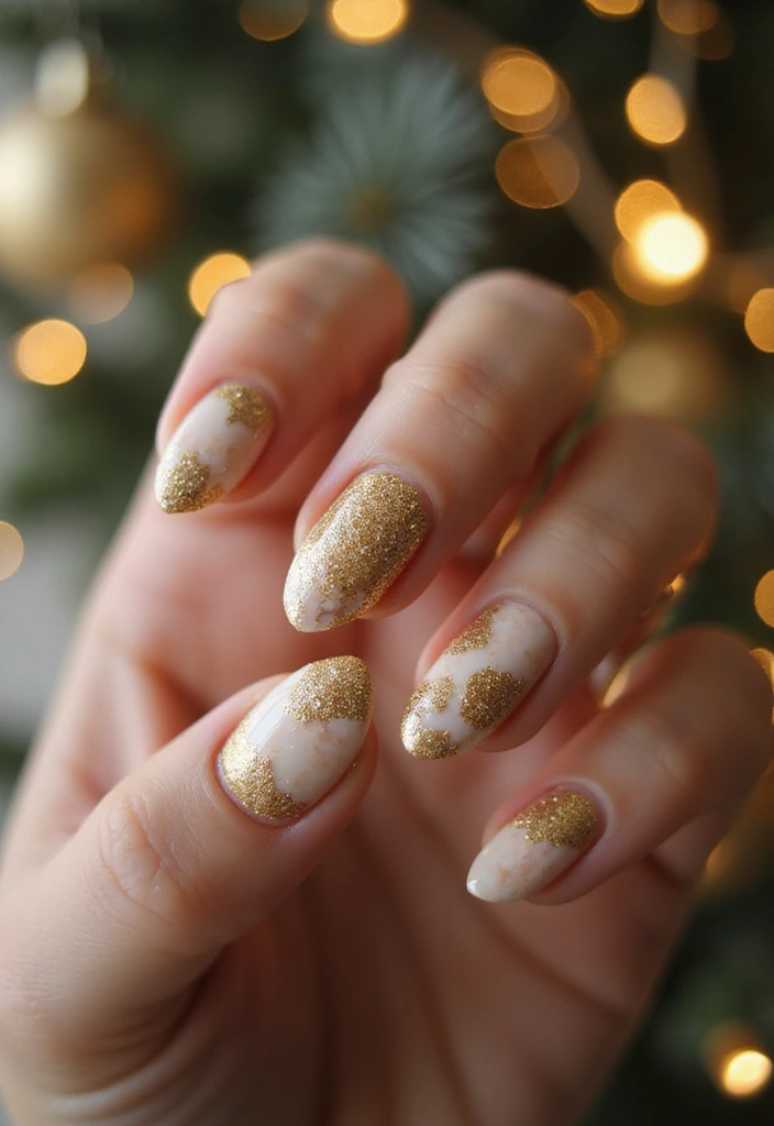 30 Holiday Nail Designs to Sparkle All December - 19. Glittering Gold Marble