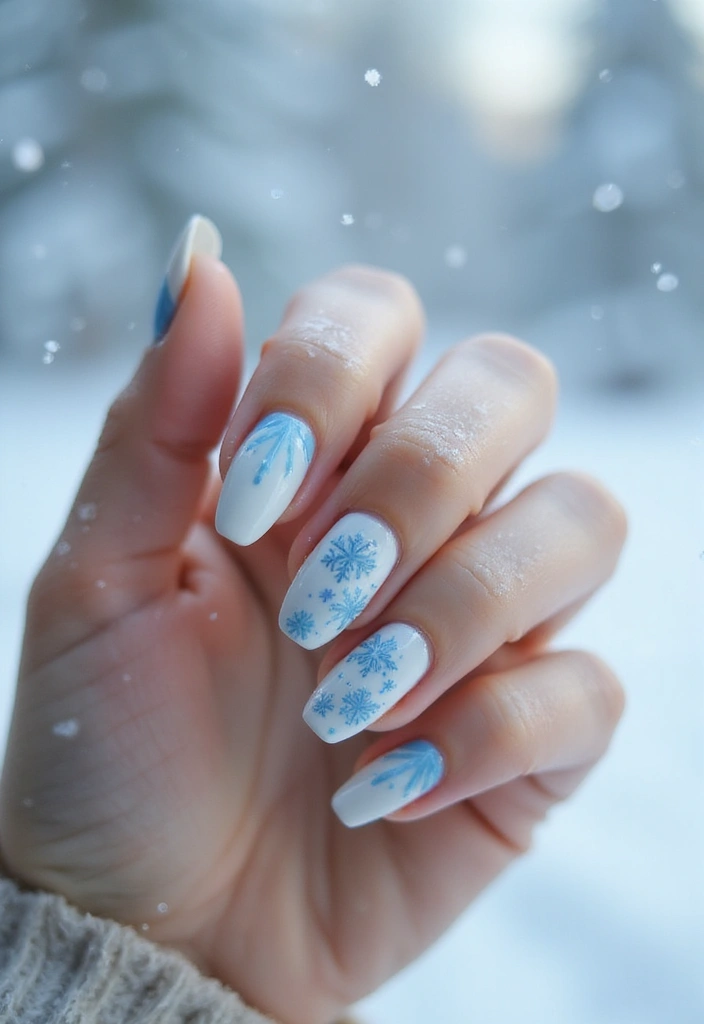 30 Holiday Nail Designs to Sparkle All December - 2. Frosty White Snowflakes