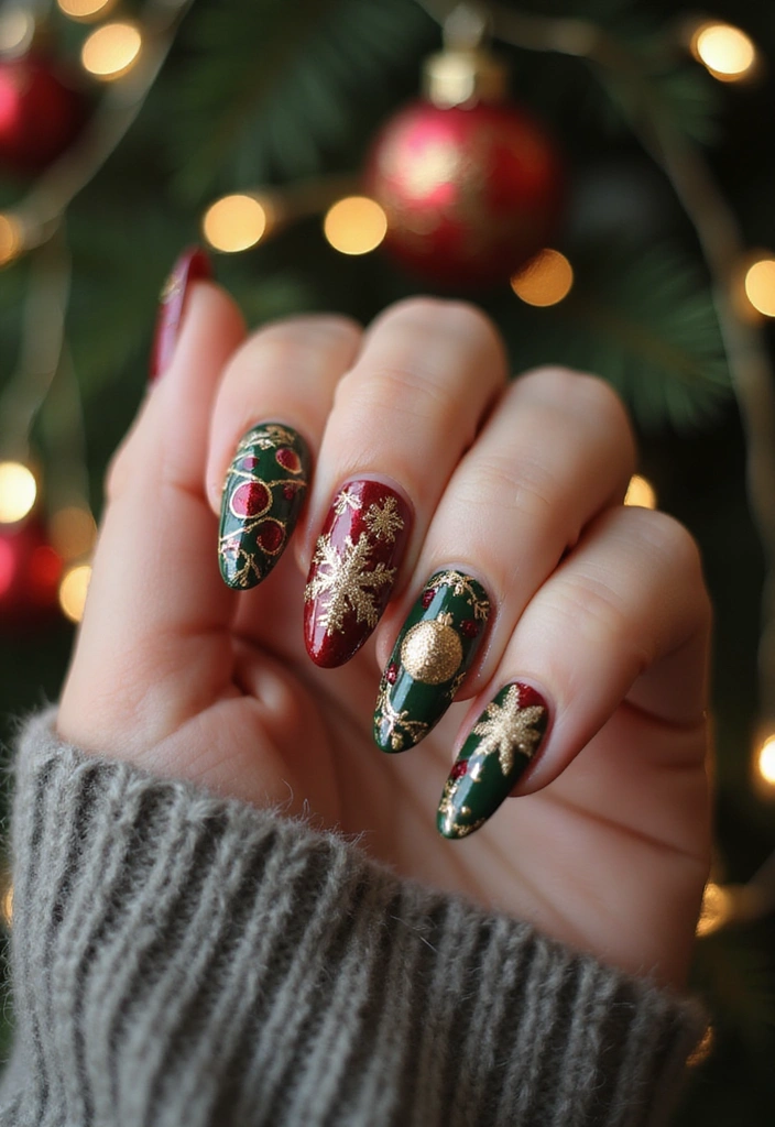 30 Holiday Nail Designs to Sparkle All December - 20. Vintage Christmas Ornaments