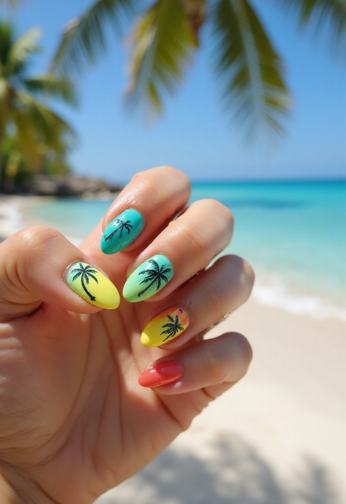 30 Holiday Nail Designs to Sparkle All December - 30. Bright Tropical Holiday
