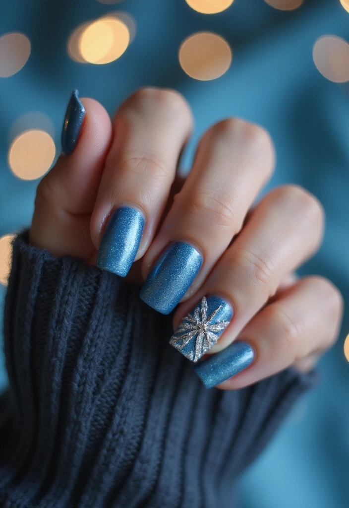 30 Holiday Nail Designs to Sparkle All December - 4. Shimmering Silver and Blue