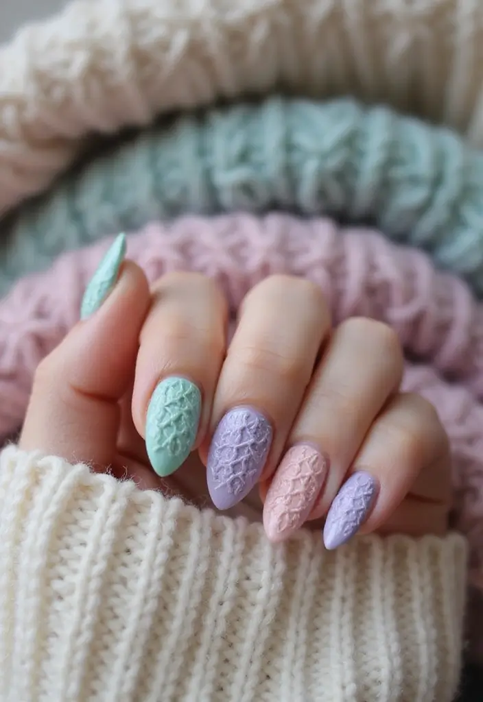30 Holiday Nail Designs to Sparkle All December - 8. Cozy Sweater Knit Design