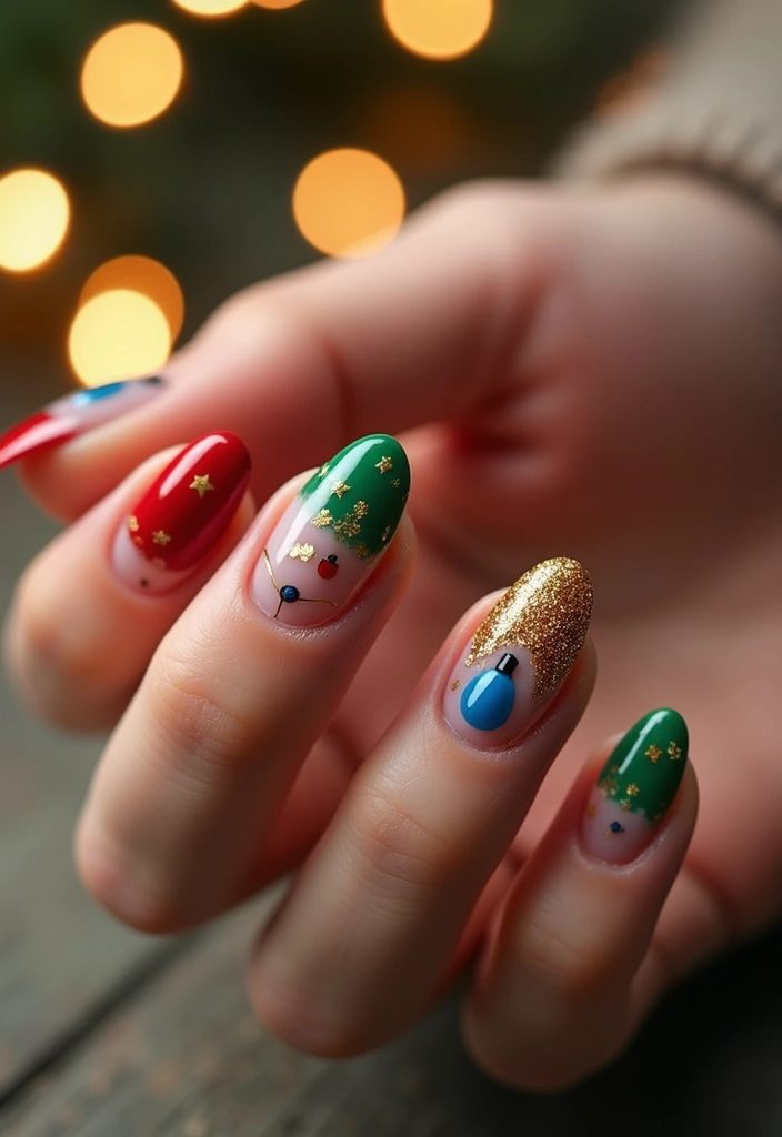 30 Holiday Nail Designs to Sparkle All December - 9. Colorful Holiday Lights