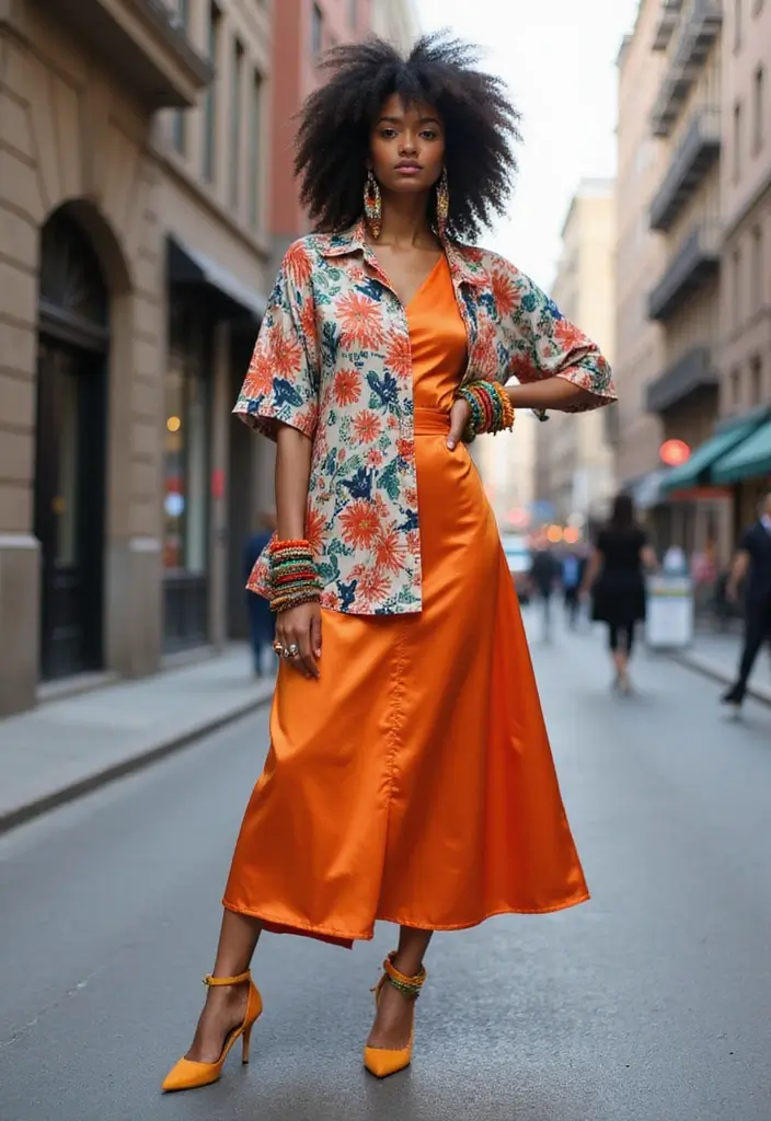 30 Satin Dress Outfit Ideas You’ll Fall in Love With - 13. Mixing Prints with Satin