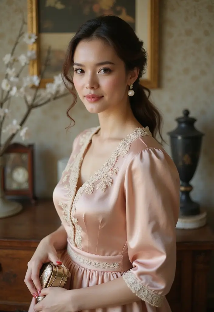 30 Satin Dress Outfit Ideas You’ll Fall in Love With - 14. Vintage-Inspired Charm