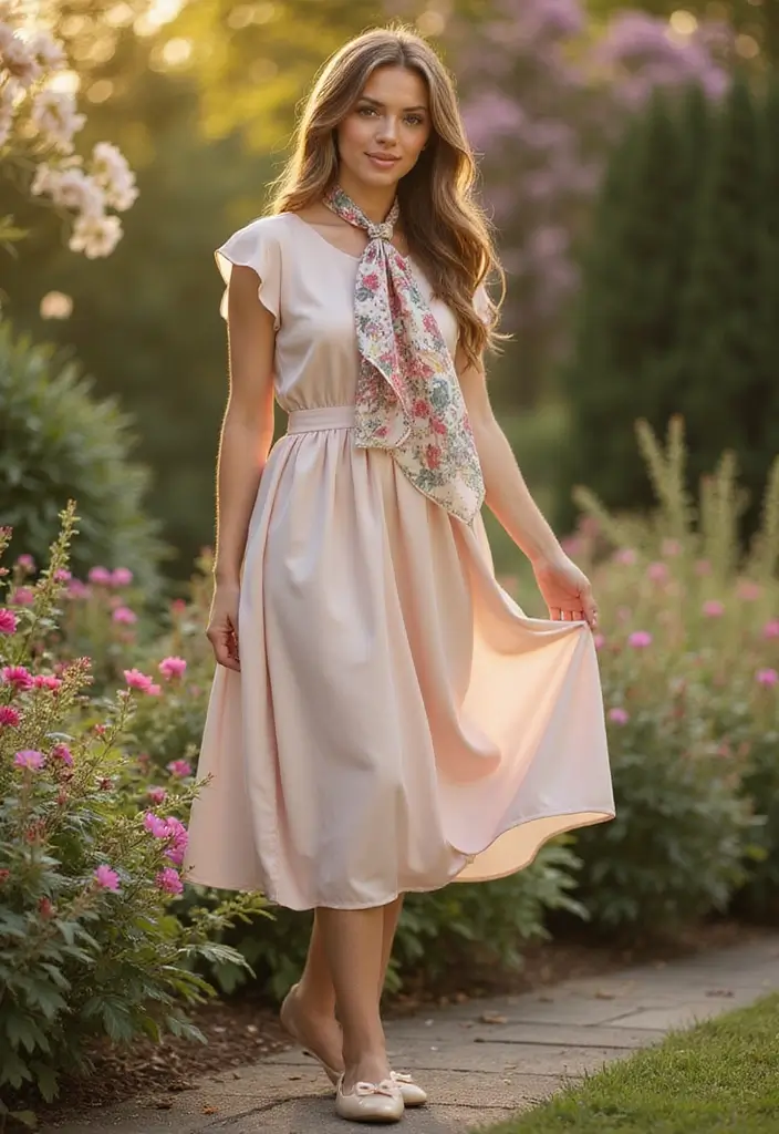 30 Satin Dress Outfit Ideas You’ll Fall in Love With - 21. Vintage Scarf Tie