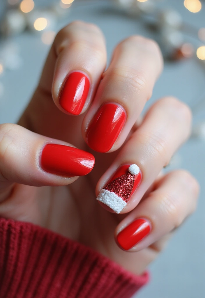 30 Sparkly Holiday Nail Designs Perfect for December Parties - 11. Glittery Santa Hats
