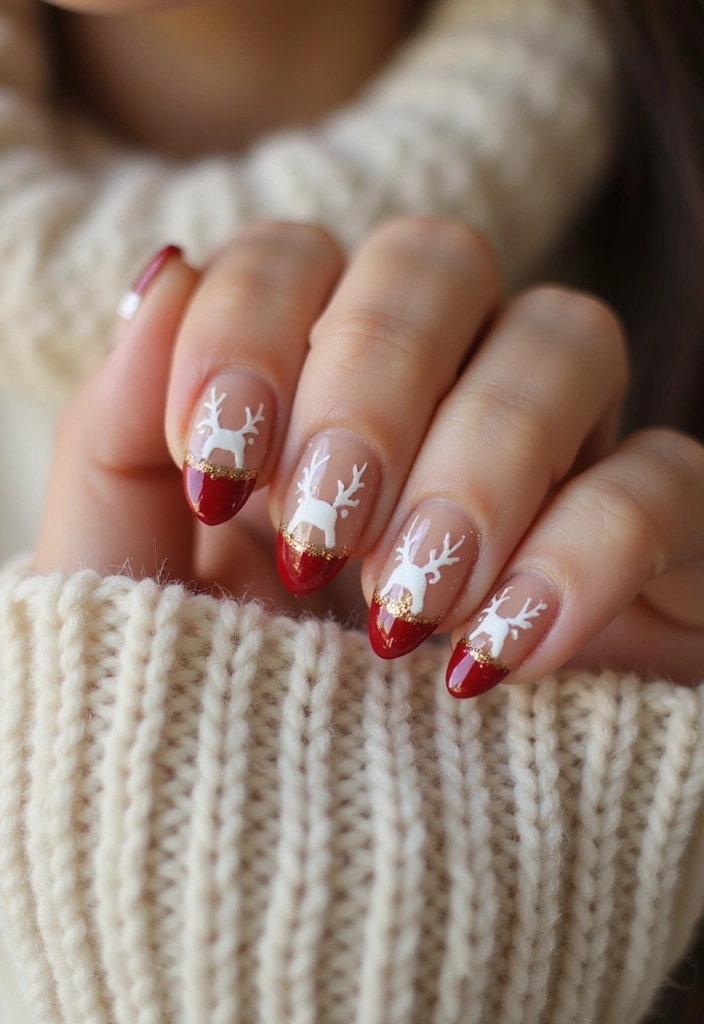 30 Sparkly Holiday Nail Designs Perfect for December Parties - 12. Reindeer Accents