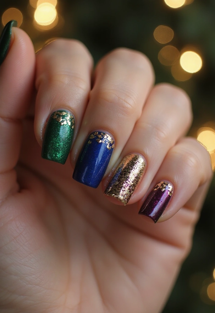30 Sparkly Holiday Nail Designs Perfect for December Parties - 15. Jewel Toned Glam