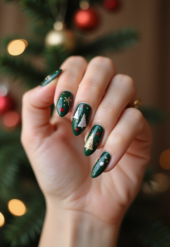 30 Sparkly Holiday Nail Designs Perfect for December Parties - 18. Whimsical Christmas Trees