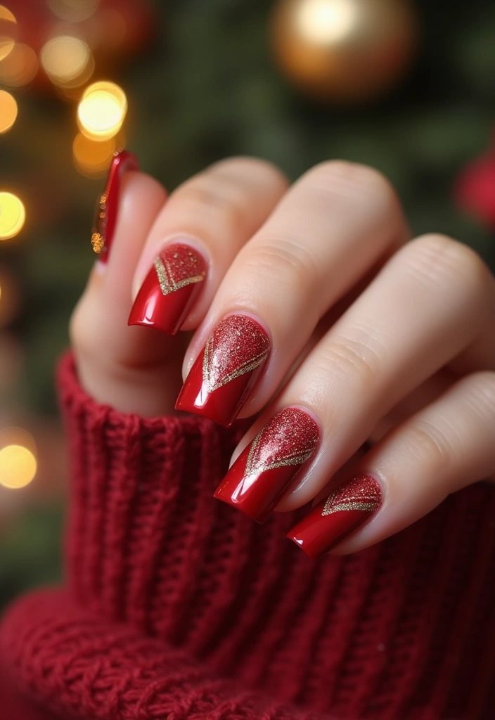 30 Sparkly Holiday Nail Designs Perfect for December Parties - 2. Festive Red & Gold Glam