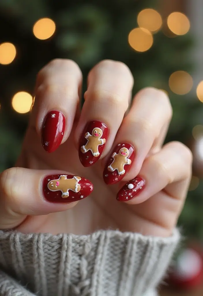 30 Sparkly Holiday Nail Designs Perfect for December Parties - 21. Whimsical Gingerbread Men