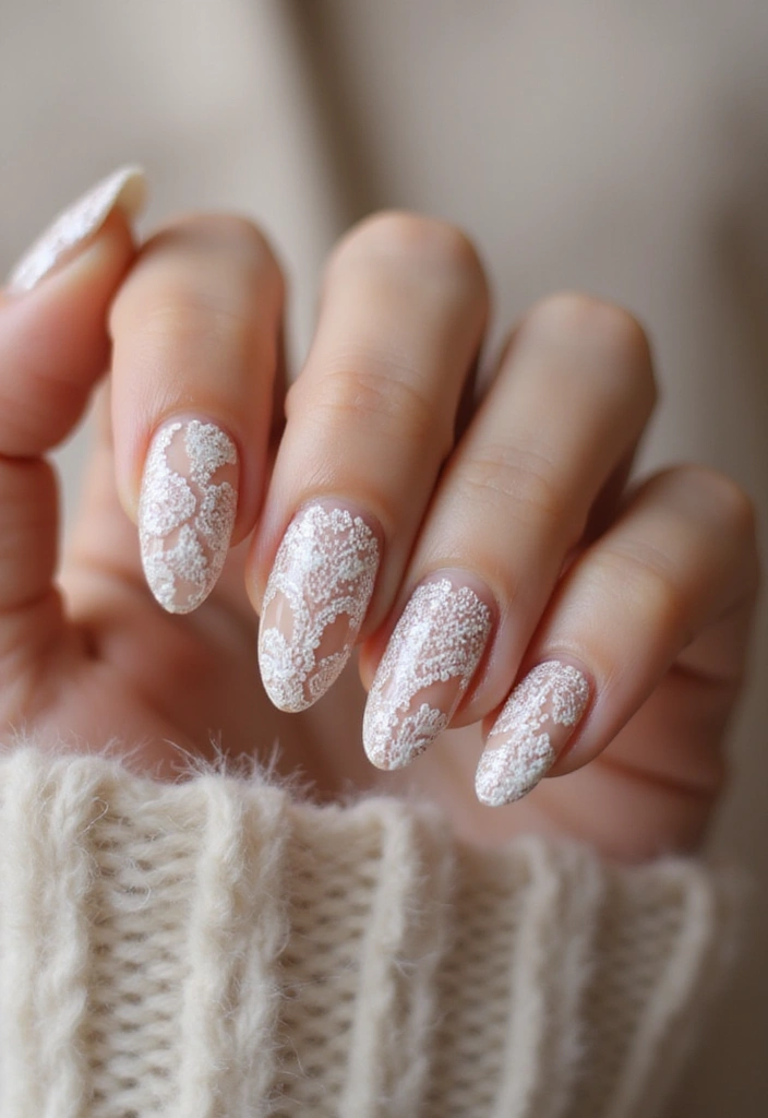 30 Sparkly Holiday Nail Designs Perfect for December Parties - 24. Elegant White Lace