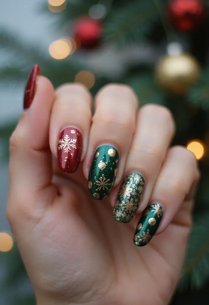 30 Sparkly Holiday Nail Designs Perfect for December Parties - 29. Festive Stamping Designs
